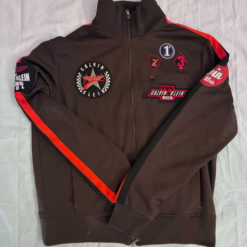 Calvin Klein Bikers jacket, rare, size XL fits L, brown multicolor