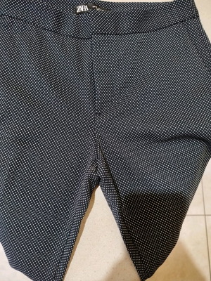 Zara classic office pants dark blue with white polka dots size XS like new
