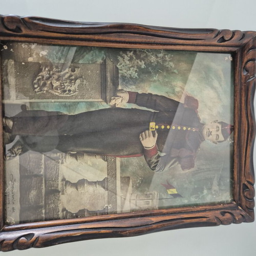 C. Mahillon brass bugle and WW1 infantry signalman portrait