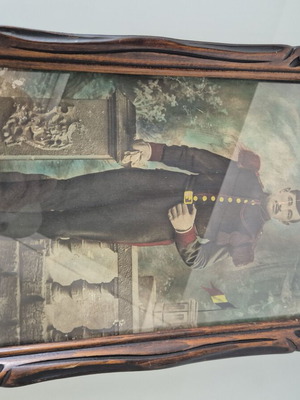 C. Mahillon brass bugle and WW1 infantry signalman portrait