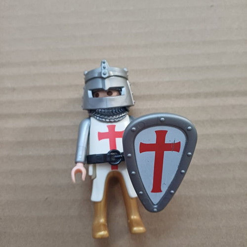 Playmobil Vintage Red Crusader Figure used with Shield and Helmet