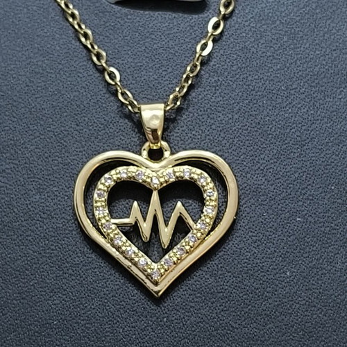 Gold-tone heart necklace with pulse design and sparkling stones