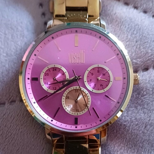 Visetti wristwatch women's used with pink dial and gold strap