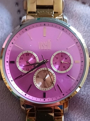 Visetti wristwatch women's used with pink dial and gold strap