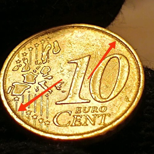 Germany 2002 10 euro cents with error and double strike used