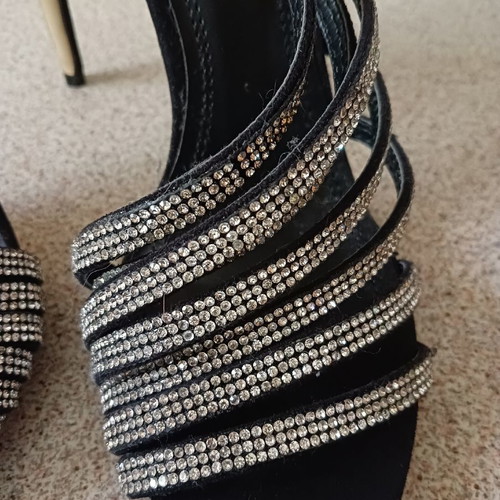 Black sandals with rhinestones new, size 38