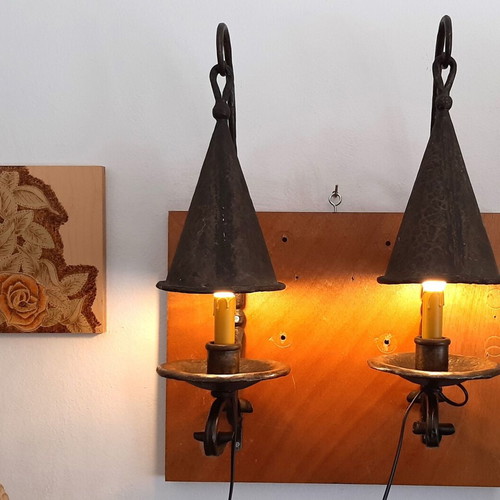 Vintage handmade wrought iron wall sconces set of 2 used