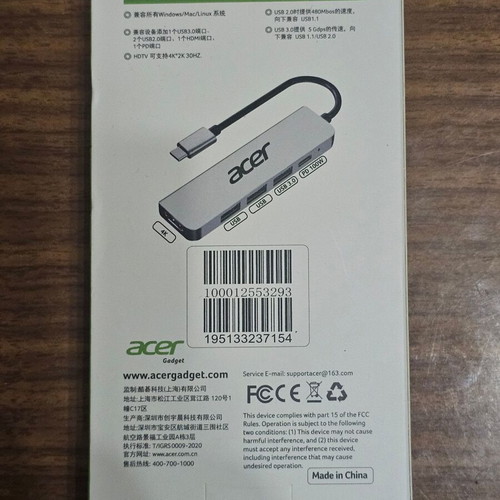 Acer Docking Station HY41-T5 new with USB-A, USB-C and 4K HDMI
