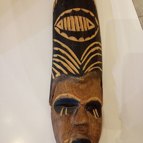 Ethnic tribal wooden wall mask handmade, used, boho vintage decor