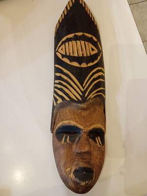 Ethnic tribal wooden wall mask handmade, used, boho vintage decor