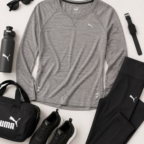 Puma long sleeve sports shirt, size L, grey