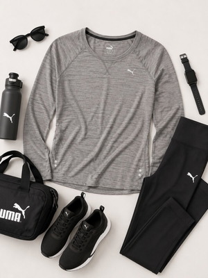 Puma long sleeve sports shirt, size L, grey