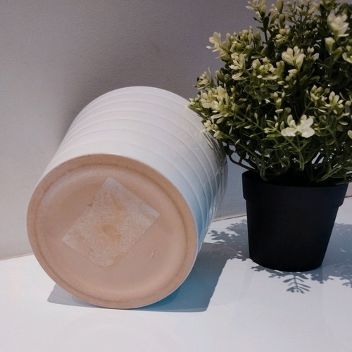 IKEA white ceramic flowerpot with embossed stripes like new