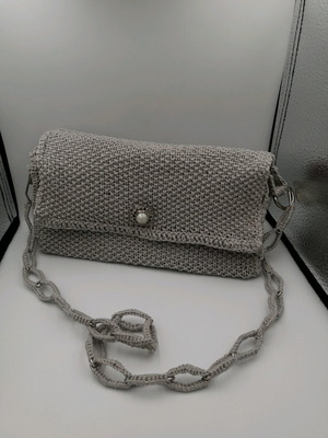 Χειροποίητη πλεκτή γκρί τσάντα ώμου 28x15x7cm σαν καινούργιο με επένδυση