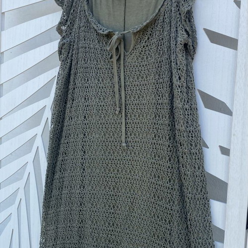 Attrattivo summer dress, khaki, short with net overlay
