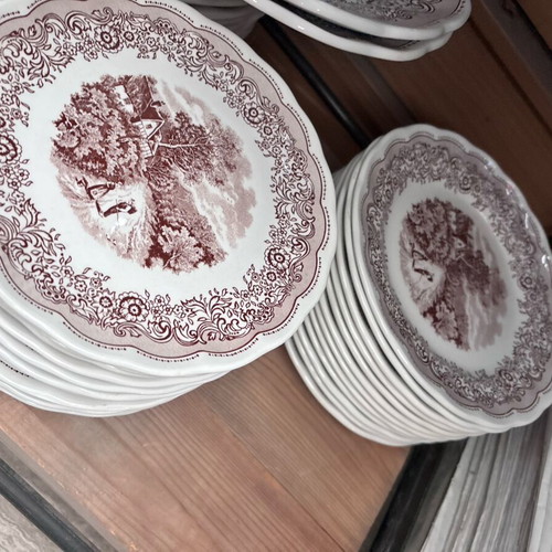 Italian 51-Piece Dinnerware Set with Swiss Landscape Pattern like new