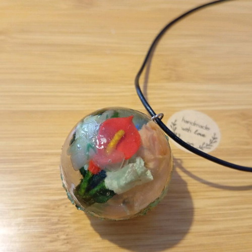Sphere necklace made of liquid glass handmade with adjustable leather strap made to order