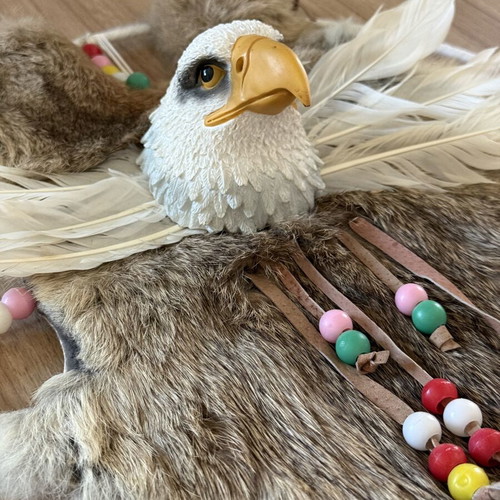 Handmade wall decor with eagle and fur, like new