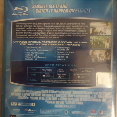 The Happening Blu Ray used with Greek subtitles
