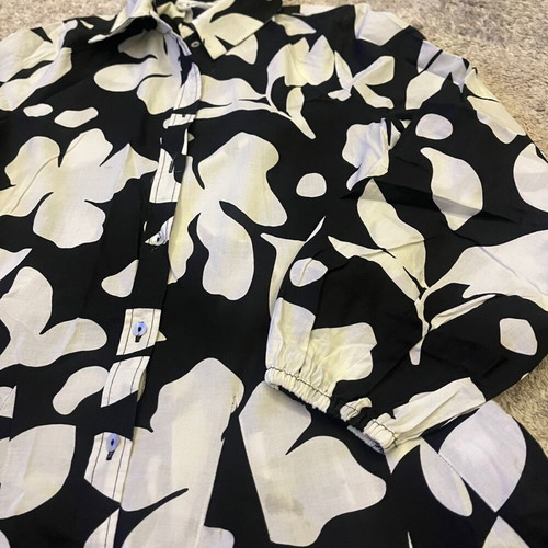 Stradivarius Floral Shirt Dress XS like new, black and white