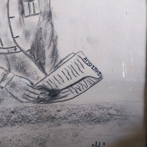 Pencil drawing painting used with signature and glass
