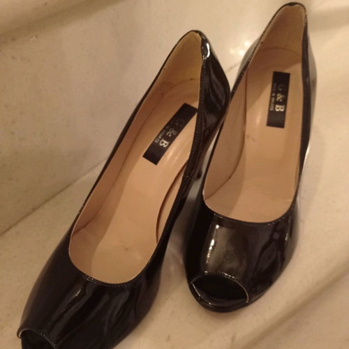 Peep toe shoes used, black, size 38, patent leather
