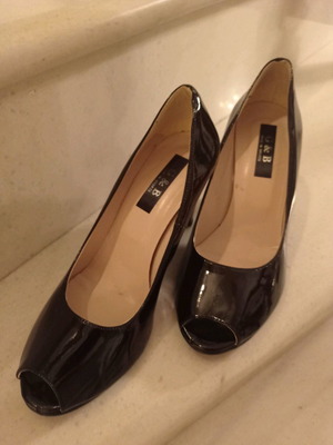 Peep toe shoes used, black, size 38, patent leather