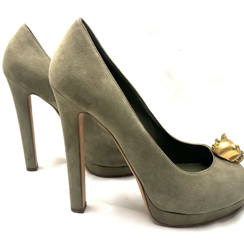 Alexander McQueen skull high heel shoes, green, size 39