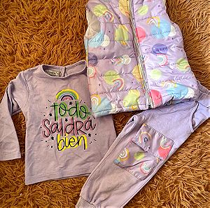 Παιδικό σετ 3 τεμαχίων για κορίτσι 3 ετών 98cm φόρμα μοβ μπλούζα εποχιακή μακρυμανικη και αμανικο