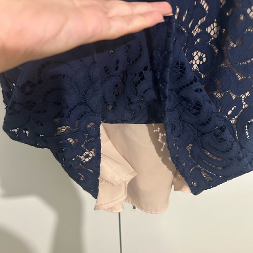 Oasis lace top Medium blue with beige lining like new