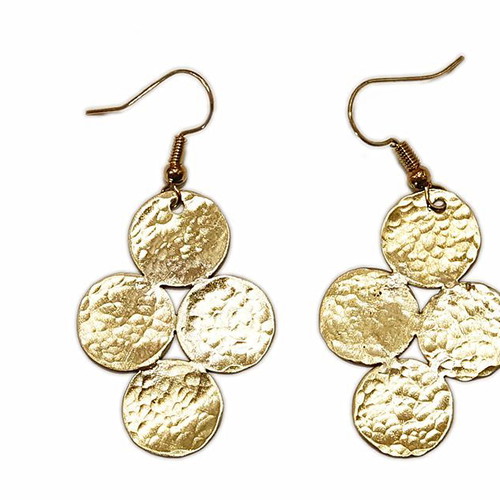 Handmade earrings cross with circles new, brass