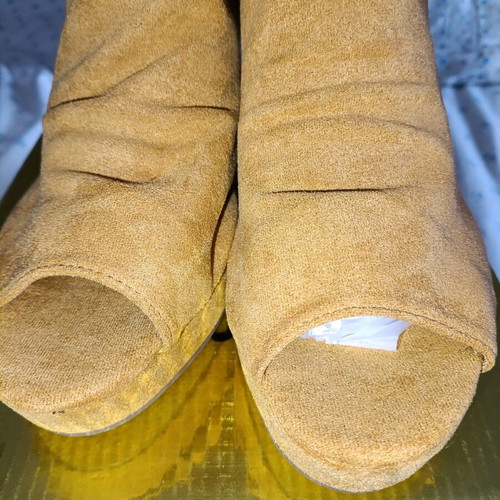 Tan Suede Ankle Boots with Open Toes like new