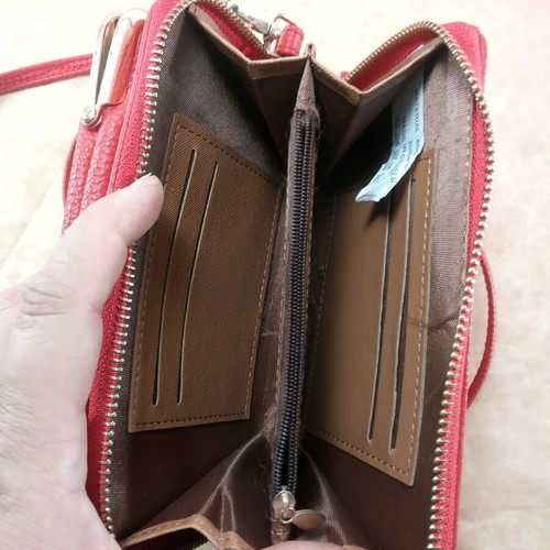 Two-in-one bag wallet used red 18x10 cm with gold details