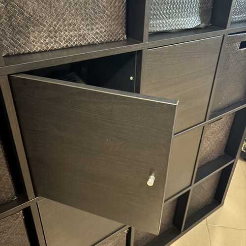 Kallax storage unit 4x4 with fabric boxes and doors, like new