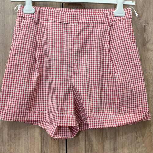 Anel gingham checkered shorts, red and white, size M