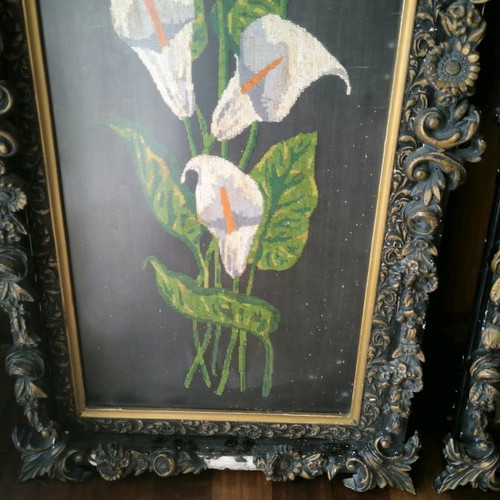 Embroidered frames with handmade woodcarving, set of 2 pieces