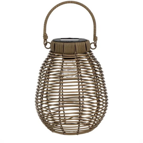 Solar table lantern from brown bamboo with lamp Ø18x24 cm new
