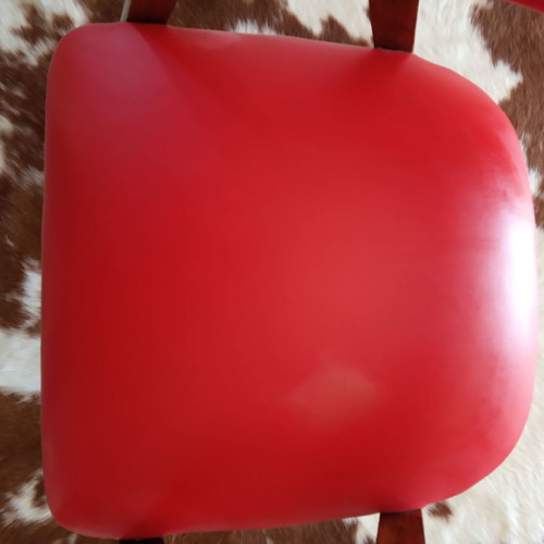 Danish armchair used with red leatherette restored