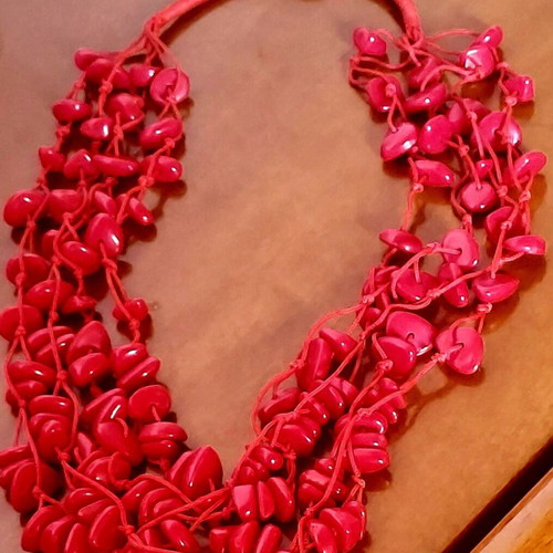 Red multi-strand stone necklace