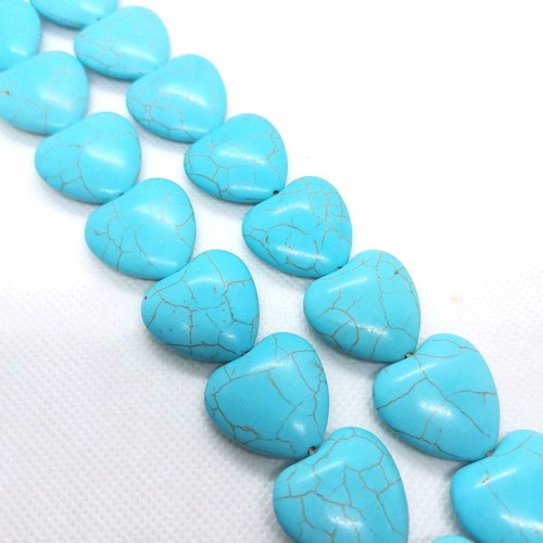 Howlite Heart Beads 26mm Turquoise Cord 16 Pieces New