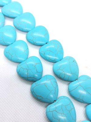 Howlite Heart Beads 26mm Turquoise Cord 16 Pieces New