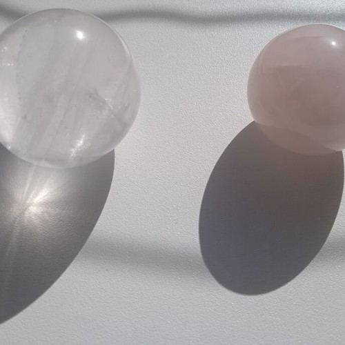 Crystal and Rose Quartz Spheres like new