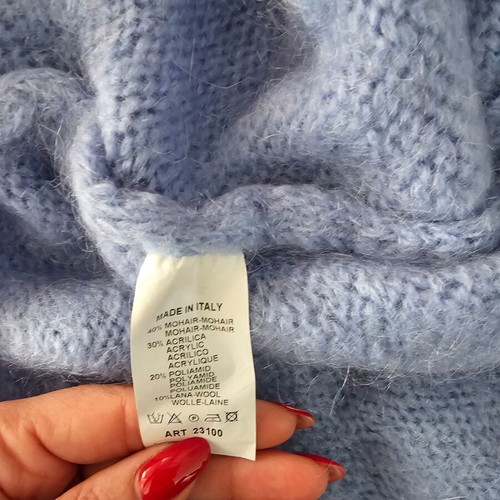 Mohair pullover new, blue, one size with turtleneck collar
