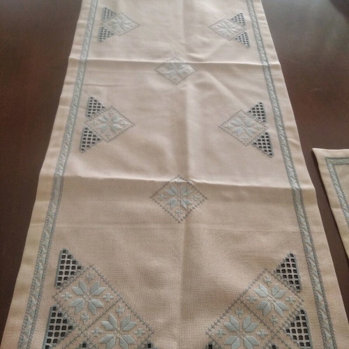 Lefkaritiko embroidery set with blue thread, handmade, new