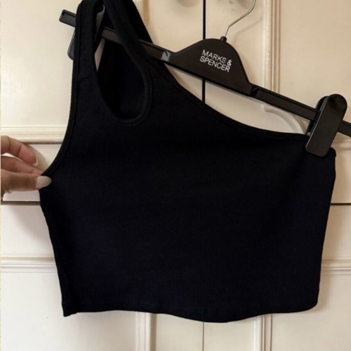 Zara black short one-shoulder top like new, cotton, size L
