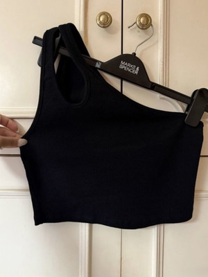 Zara black short one-shoulder top like new, cotton, size L