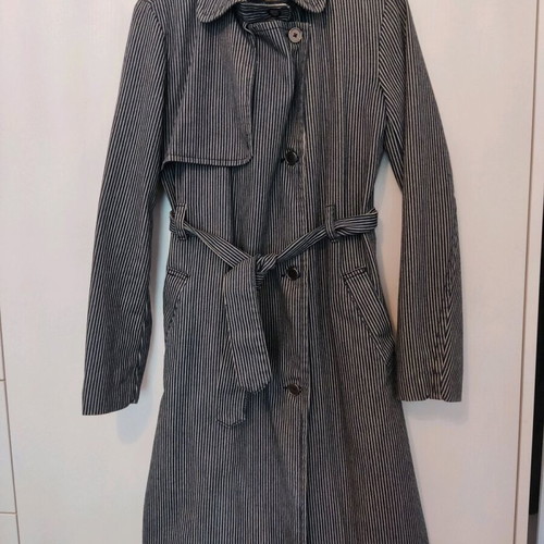 Asos denim classic pinstripe trench coat used, navy blue, size 6