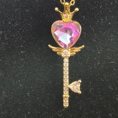 Key of the Heart Necklace with Pink Crystal new