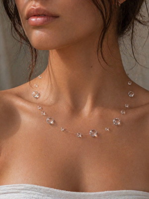 Handmade minimal invisible necklace new with transparent resin drops