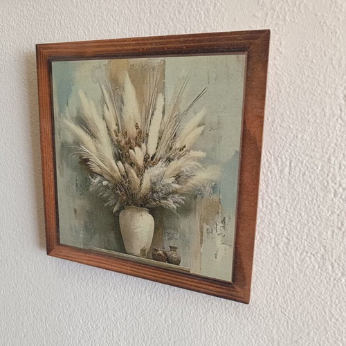 Decorative framed art 20×20 cm with vase and dried pampas used